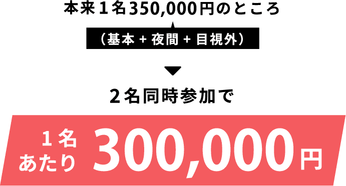 本来1名350,000円のところ、2名様同時参加で330,000円